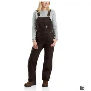 NWOT Carhartt Relaxed Fit Washed Duck Insulated Bib Overall, dark brown, size L